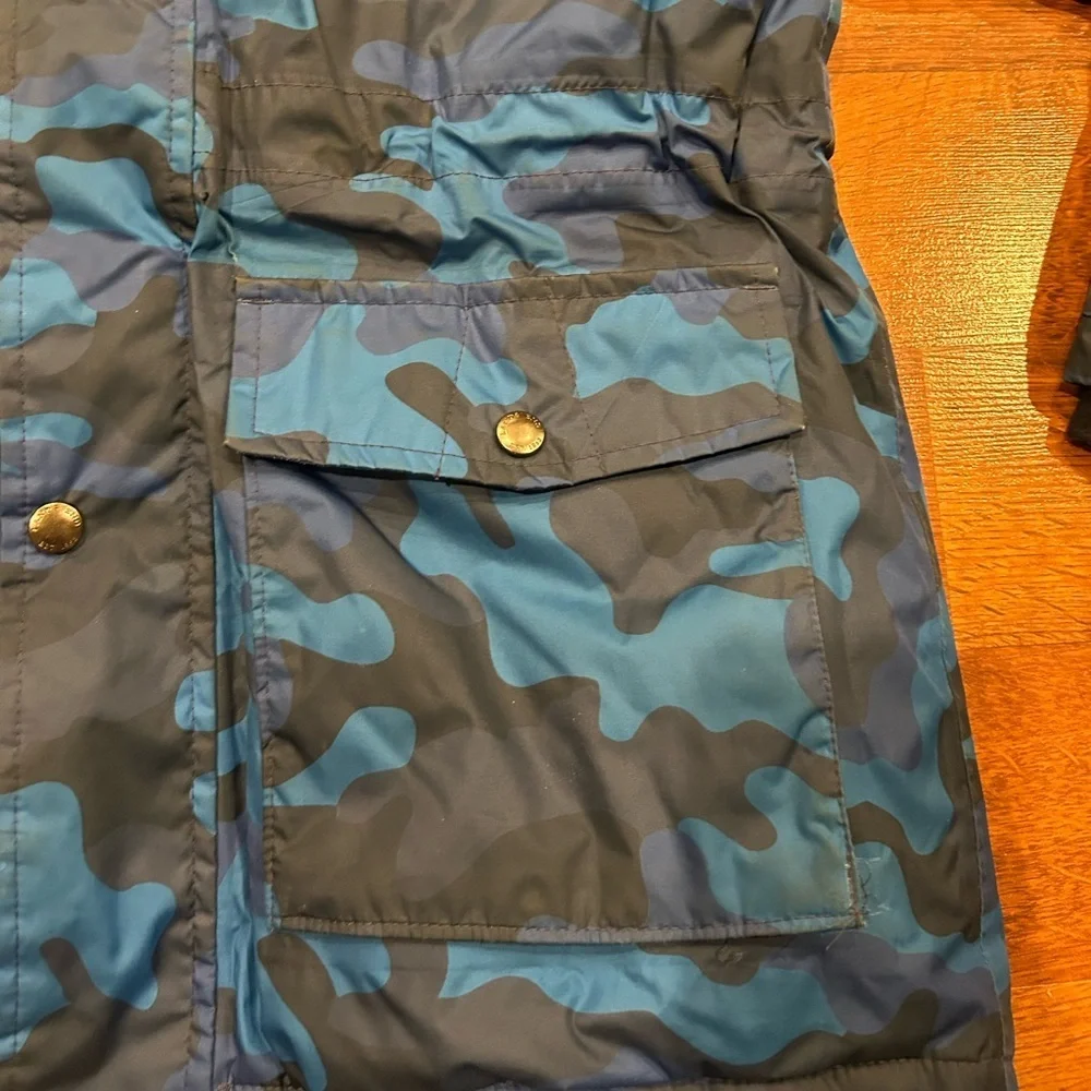 Lands End Kids Expedition Down Winter Parka Jacket Blue Camouflage Large 14/16